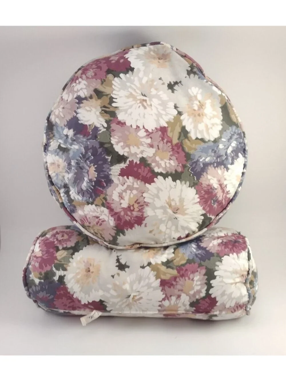 J Gaither Pink Blue Floral Arm Chair Cushions Circle Flowers Summer Throw Pillow